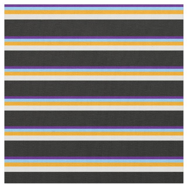 Indigo, Light Sky Blue, Orange, Light Cyan & Black Fabric (Close Up)