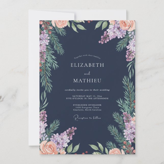 Indigo Lilac Foliage Eucalyptus Wedding Invitation (Front)