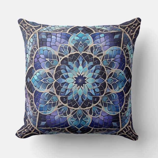 Indigo Mandala: Deep Gradient Mosaic Cushion (Front)