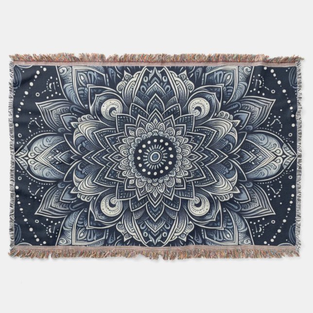 Indigo Mandala  Throw Blanket (Front)