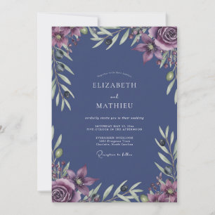 Indigo Mauve Painted Wedding Invitation