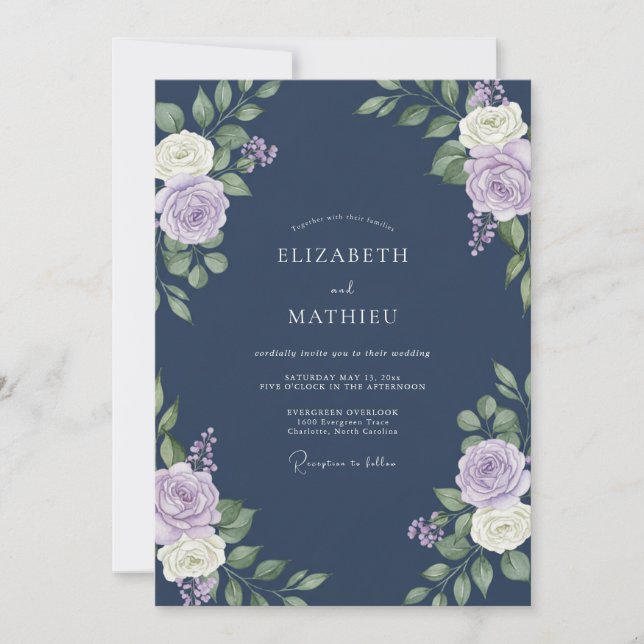 Indigo Mauve Petal Wedding Invitation (Front)