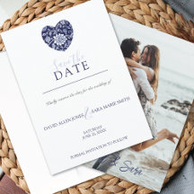 Indigo Meadow Floral Heart Save The Date Card
