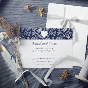 Indigo Meadow Wildflowers Pattern Wedding RSVP Card
