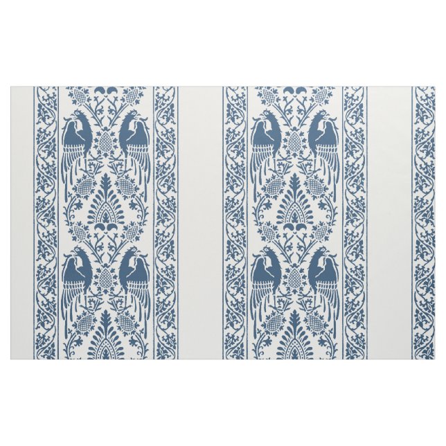Indigo Mediaeval Bird Stripes Fabric (Fat Quarter)