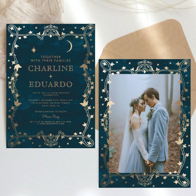 Indigo Mediaeval Gold Ivy Wedding  Invitation (Creator Uploaded)