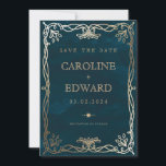 Indigo Mediaeval Gold Ivy Wedding  Save The Date<br><div class="desc">Navy Gold Ivy Golden  Elegant Wedding</div>