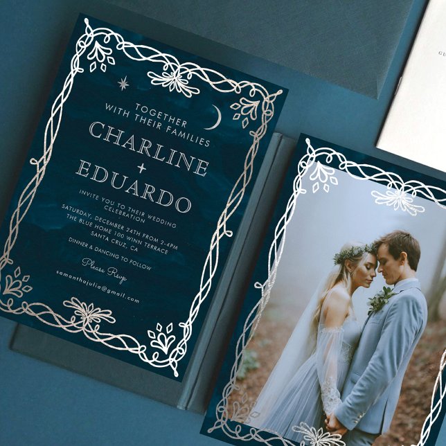 Indigo Mediaeval Silver  Ivy Wedding  Invitation (Creator Uploaded)