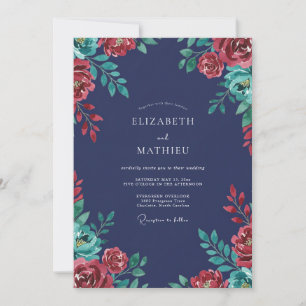 Indigo Merlot Bloom Wedding Invitation