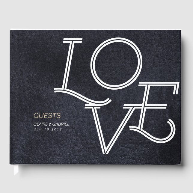 Indigo modern simple love wedding guest book (Front)