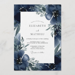 Indigo Moody Bloom Wedding Invitation