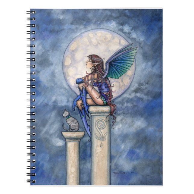 Indigo Moon Fantasy Fairy and Cat Notebook (Front)
