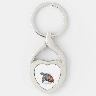  Indigo Mosaic Sea Turtle  Key Ring