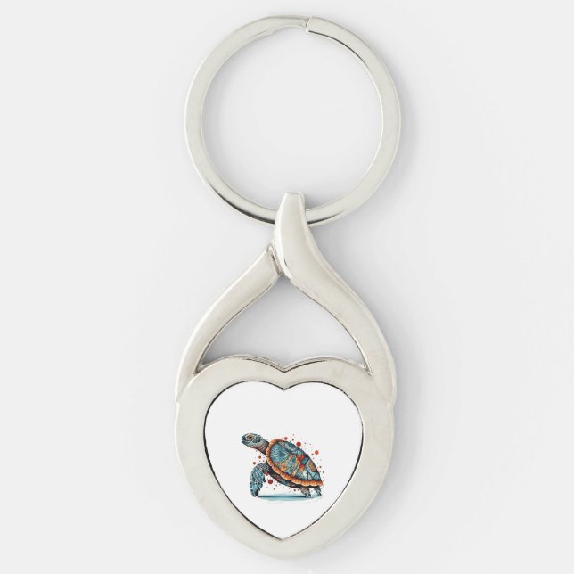  Indigo Mosaic Sea Turtle  Key Ring (Front)
