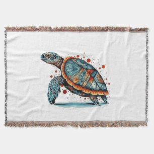 Indigo Mosaic Sea Turtle Throw Blanket