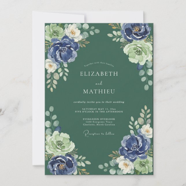 Indigo Moss Petal Wedding Invitation (Front)
