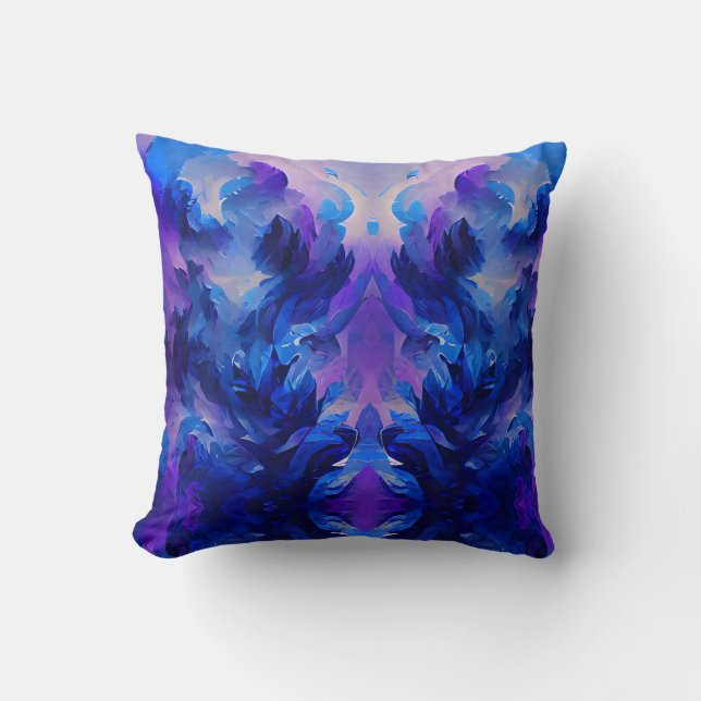 Indigo navy blue fire flower lavender cushion (Front)