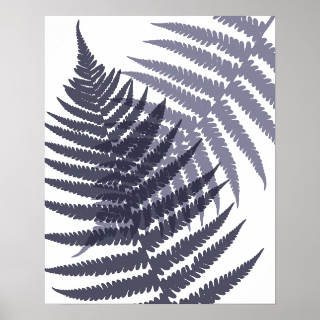Indigo Navy Blue Tree Fern Print Pattern (Front)