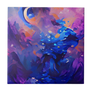 Indigo navy vibrant fantasy abstract art tile