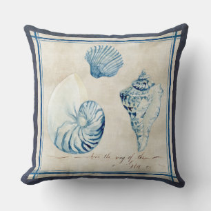Indigo Ocean Beach Sketchbook Watercolor Shells Cushion