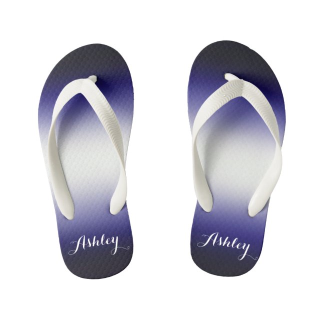 Indigo ocean blue and white customisable with name kid's jandals (Footbed)