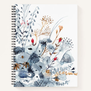 Indigo & Ochre - Watercolor Flowers Notebook