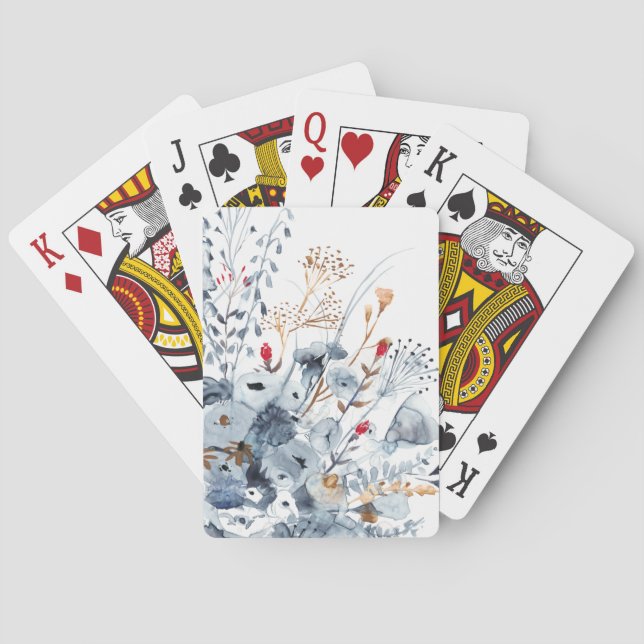 Indigo & Ochre - Watercolor Flowers Playing Cards (Back)