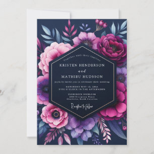 Indigo Opulent Bloom Wedding Invitation