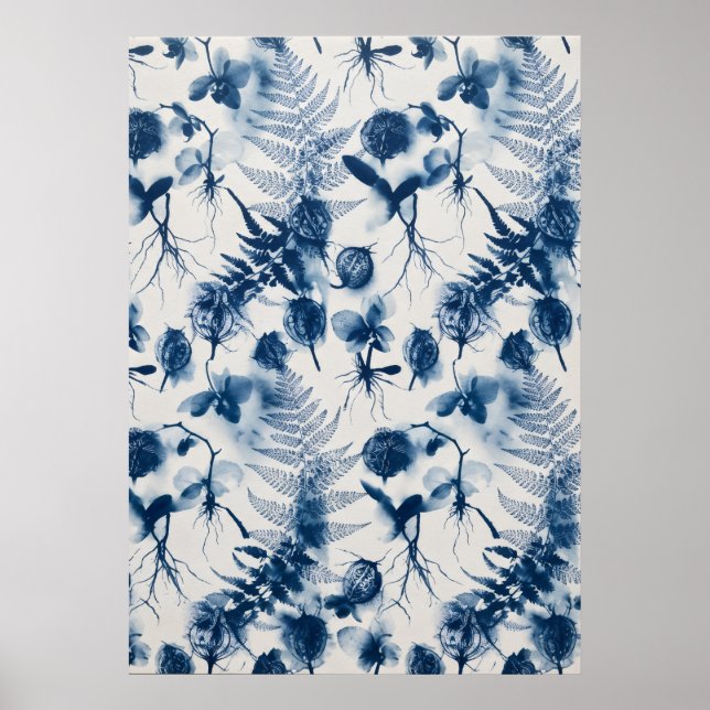 Indigo Orchid Roots Fern Seed Pod Pattern Poster (Front)
