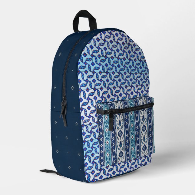 Indigo Ottoman & Japanese Inspired Artisan Textile Printed Backpack (Back Corner Left)