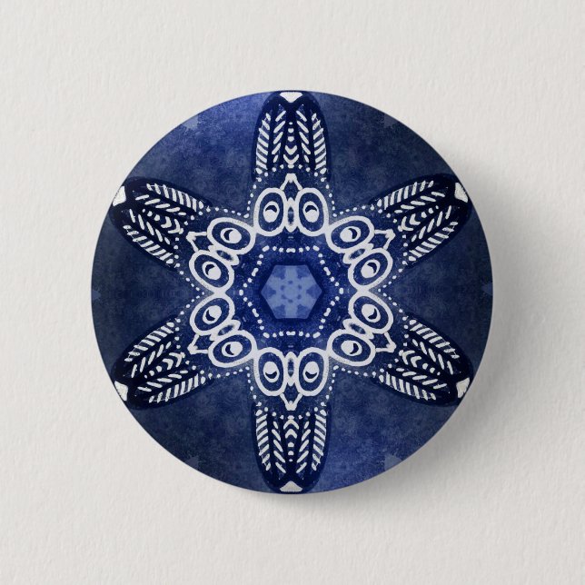 Indigo owls 6 cm round badge (Front)