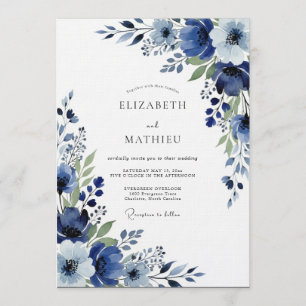 Indigo Painterly Floral Wedding Invitation