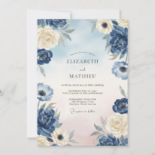Indigo Pale Ivory Petal Wedding Invitation