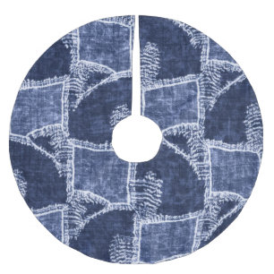 Indigo Patchwork: Textured Checked Elegance Brushed Polyester Tree Skirt