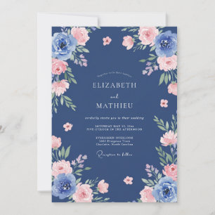 Indigo Pink Peony Wedding Invitation