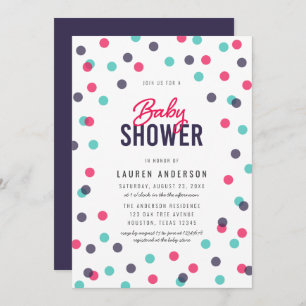 Indigo Pink Teal Confetti Baby Shower Invitation
