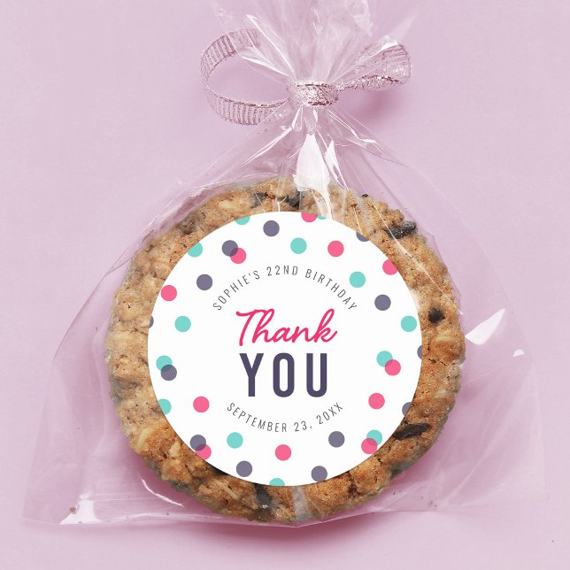 Indigo Pink Teal Confetti Birthday Thank You Classic Round Sticker (Creator Uploaded)