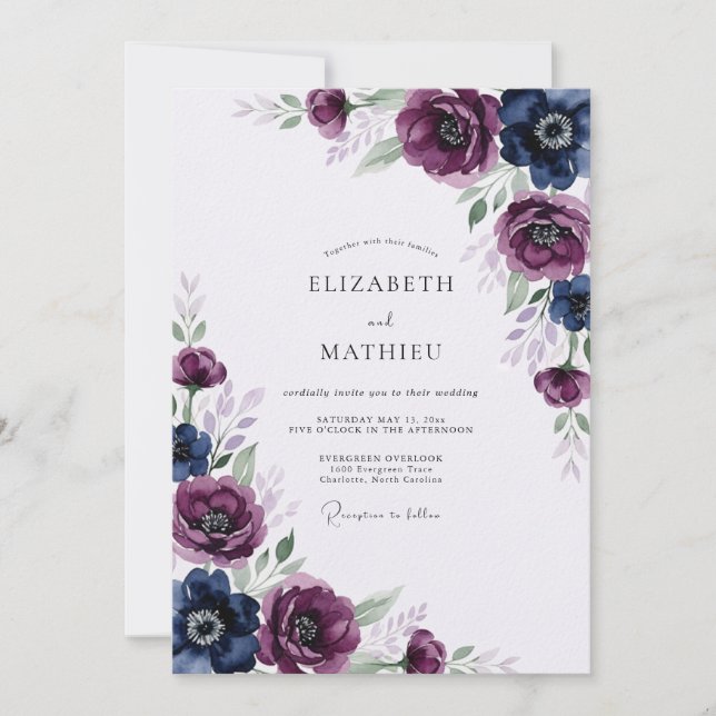 Indigo Plum Elegant Winter Wedding Invitation (Front)