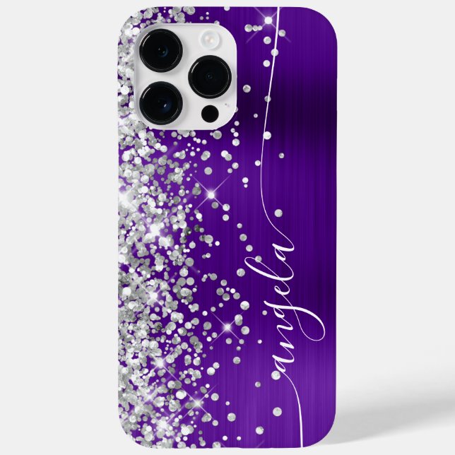 Indigo Purple and Silver Glittery Glam Signature Case-Mate iPhone Case (Back)