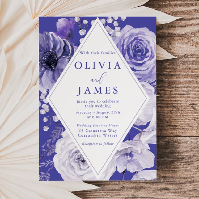 Indigo Purple Botanical Floral Wedding Invitation (Creator Uploaded)