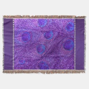 indigo purple glitter peacock feathers throw blanket