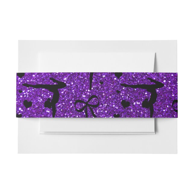 Indigo purple gymnastics glitter pattern invitation belly band (Front Example)