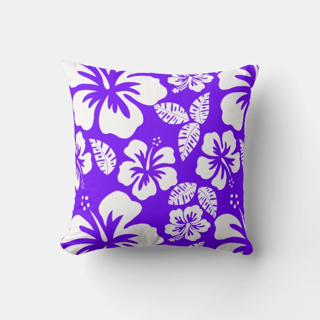 Indigo, Purple Hawaiian Tropical Hibiscus Cushion (Front)