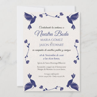 Indigo Purple Minimalist Elegant Spanish Wedding Invitation