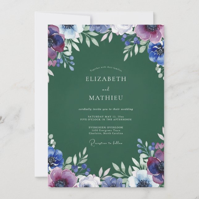 Indigo Purple Petal Wedding Invitation (Front)