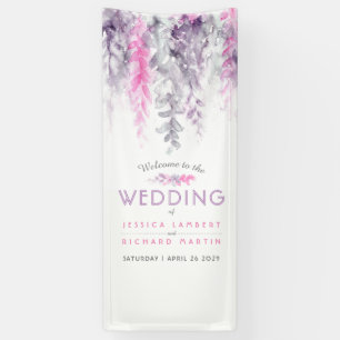 Indigo purple, pink vine art wedding welcome banner