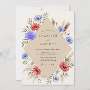 Indigo Red Poppy Wedding Invitation