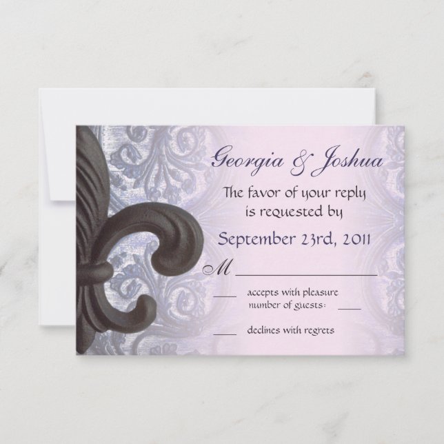 "indigo/rose" iron fleur de lis Wedding RSVP Card (Front)