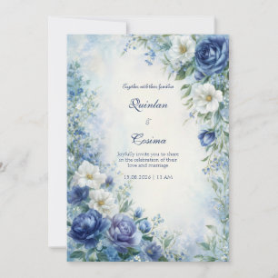 Indigo Rose Misty Watercolor Border Wedding Invitation