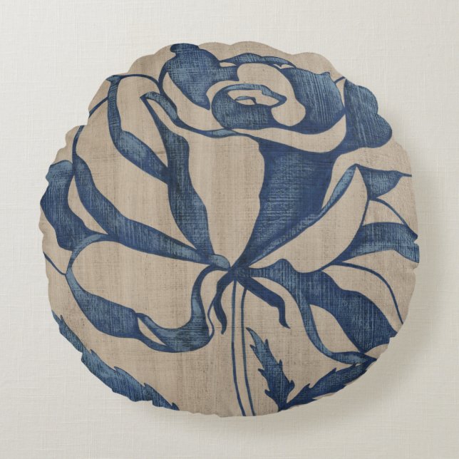 Indigo Rose Round Cushion (Front)